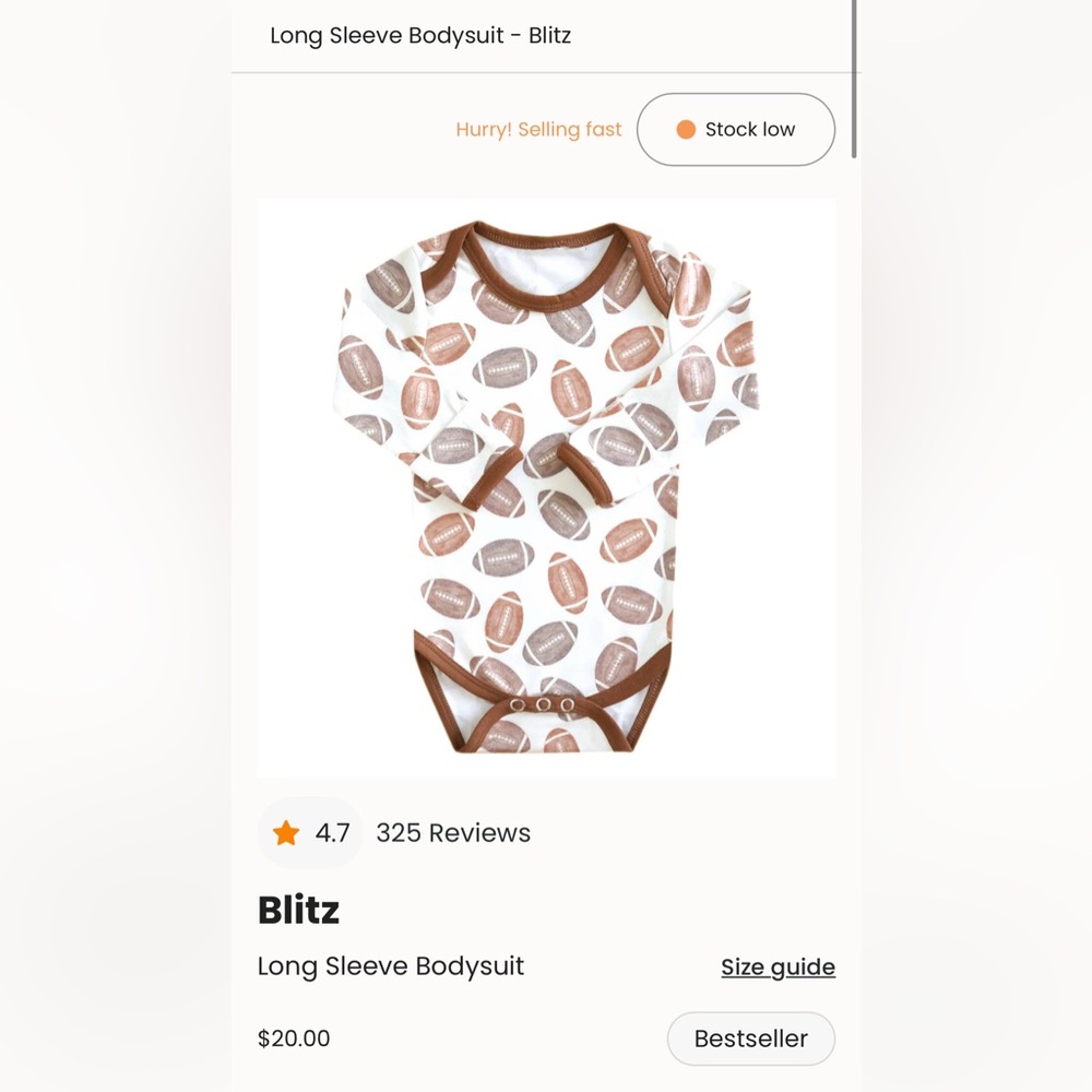 Copper Pearl Long Sleeve Bodysuit ‘Blitz’ Football